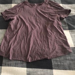 purple open back lululemon shirt